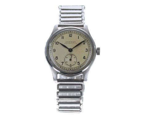 Eterna 'bumper' automatic mid-size stainless steel wristwatch, circa 1950s,  silvered dial with Arabic numerals, minute marke