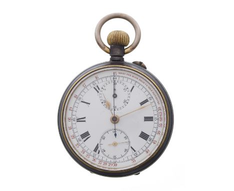 Swiss gunmetal chronograph lever pocket watch, frosted movement with compensated balance and regulator, the dial with Roman n