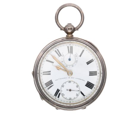 Edwardian silver English lever pocket watch with up/down power reserve, Chester 1905, the movement signed Thos Russell & Son,