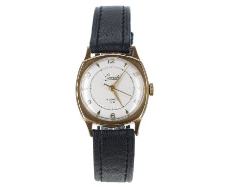 Rotary Everite 9ct cushion cased gentleman's wristwatch, London 1953, silvered dial signed Everite, Rotary cal. 425 17 jewel 