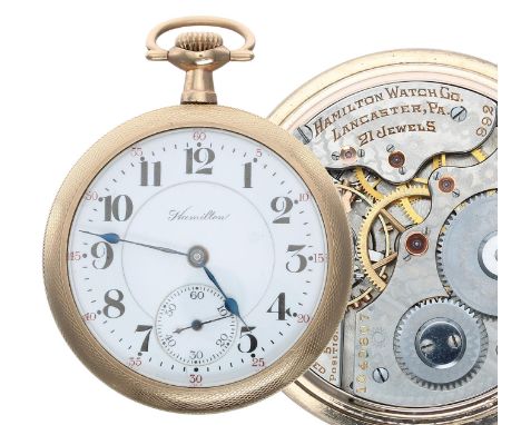 Hamilton Watch Co. gold plated lever set pocket watch, circa 1913, signed 992 21 jewel adjusted 5 positions movement, no. 104