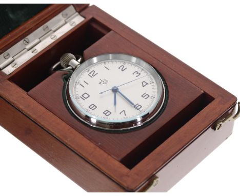 Russian Kirowap marine chronometer nickel cased goliath deck watch, circa 1963, 22 jewel gilt frosted movement, no. '3-63 N-5