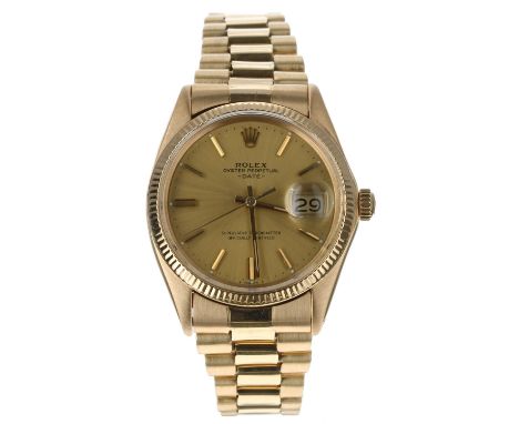 Rolex Oyster Perpetual Date 18ct gentleman's wristwatch, reference no. 1503, serial no. 2858xxx, circa 1971, champagne dial, 
