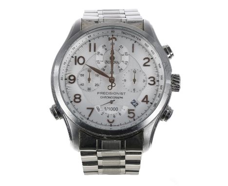 Bulova Precisionist Chronograph stainless steel gentleman's wristwatch, reference no. C877749, silvered dial, stainless steel