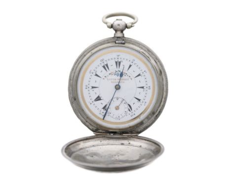 19th century white metal (.800) hunter pocket watch made for the Turkish Market by Louis Perret Brenets, the gilt jewelled le