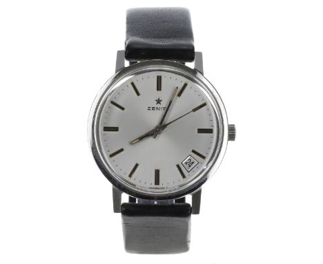 Zenith stainless steel gentleman's wristwatch, reference no. 1209 4, case no. 209Exxx, circular silvered dial with applied ba