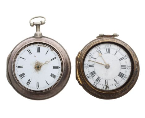 George II silver gilt verge repousse pair cased pocket watch, London 1758, the fusee movement signed Nat'l Holliday, Cambridg