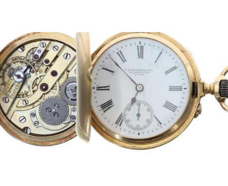 Austrian 18ct lever hunter fob watch, gilt frosted bar movement with compensated balance and regulator, 18ct hinged cuvette s