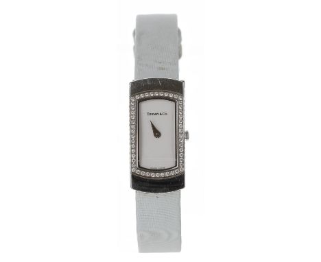 Tiffany & Co. Classique 18ct white gold rectangular lady's cocktail wristwatch, serial no. 090730xxx, rectangular silvered di