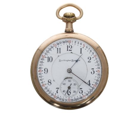 Burlington Watch Co. gold plated lever set pocket watch, circa 1915, signed 19 jewel adjusted to temperature & positions move