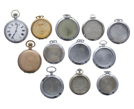 Swiss nickel chrome cased lever pocket watch, 15 jewel, Roman numeral dial signed Unicorn, 51mm; together with a quantity of&