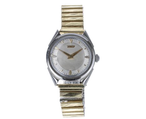 Tissot stainless steel gentleman's wristwatch, circular silvered dial, gold plated and stainless steel expanding bracelet, 32