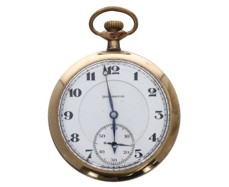 Burlington Watch Co. gold plated lever set pocket watch, circa 1917, signed 19 jewel adjusted to temperature & positions move