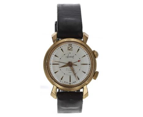 Accurist Alarm gold plated and stainless steel gentleman's wristwatch, circular silvered dial with gilt Arabic twelve and hou