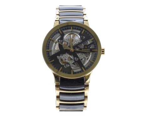 Rado Centrix automatic bi-colour ceramic gentleman's wristwatch, reference no. 734.0180.3, skeleton dial with visible balance
