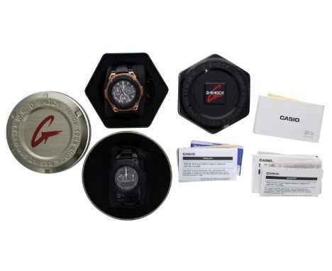 Two Casio G-Shock MT-G gentleman's wristwatches, reference no. MTG-1500B and MTG-1000BR, quartz, 47mm; with boxes, papers and