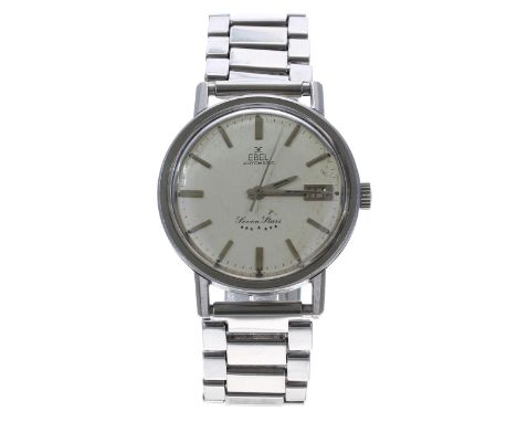 Ebel Seven Stars automatic stainless steel gentleman's wristwatch, circa 1960s, the silvered dial with hour baton markers, mi