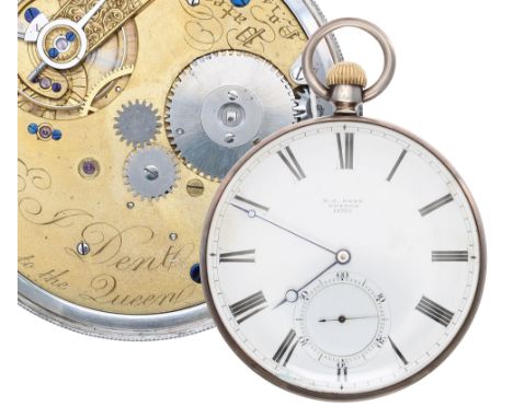 E.J. Dent silver duplex pocket watch, London 1849, the movement signed E.J. Dent, Watchmaker to the Queen, London, Patent no.