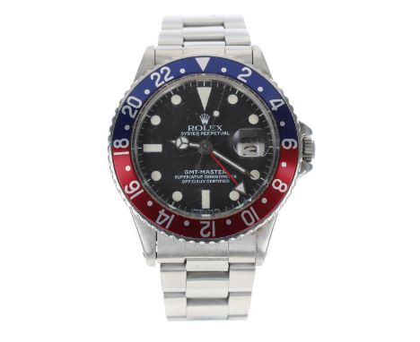 Rolex Oyster Perpetual GMT-Master stainless steel gentleman's wristwatch, reference no. 1675, serial no. 1893xxx, circa 1968,