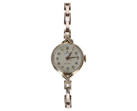 Rolex Precision 9ct lady's wristwatch, London 1958,silvered dial with applied Arabic numerals, 17 jewel movement, expanding b
