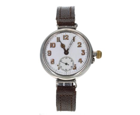 Longines Baume & Co. WWI silver Borgel cased swing-lug trench watch, import hallmarks London 1914, circular enamel dial with 