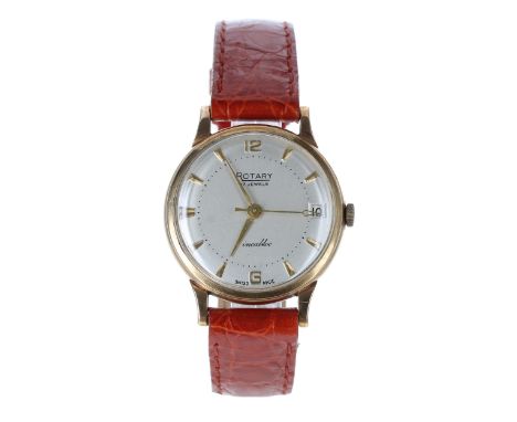 Rotary 9ct gentleman's wristwatch, London 1959, silvered dial with applied gilt Arabic twelve and six and gilt hour markers, 