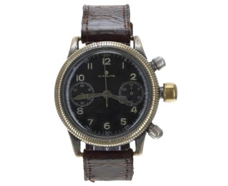 Rare Tutima Glashutte Luftwaffe WWII pilot's issue chronograph wristwatch, no. 2136xx, nickel plated case with a ribbed bezel