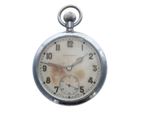 WWII British Military Army issue nickel cased pocket watch, unsigned movement with gilt compensated balance and regulator, si