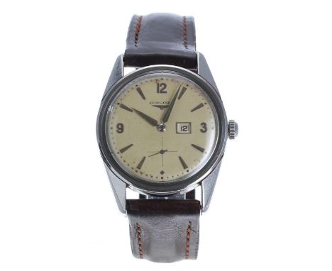 Longines stainless steel gentleman's wristwatch, reference no. 6739, serial no. 10010xxx, circa 1956, circular silvered dial 