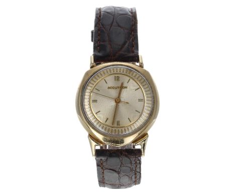 Bulova Accutron 14ct gentleman's wristwatch, case no. C88xxx, circa 1960, circular silvered dial with applied baton hour mark