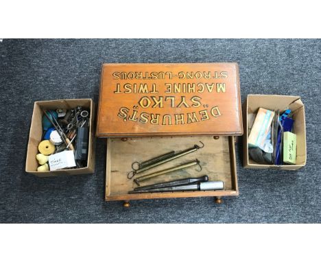 Branded two drawer wooden table top chest; together with a quantity of watch/jewellery makers tools to include sharpening fil