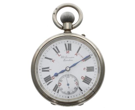 Rare J.W. Benson Telegraphy Morse Code dial Military issue nickel cased pocket watch, circa 1900, three-quarter plate 'Railwa