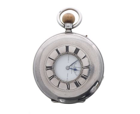 Victorian silver lever half hunter pocket watch, London 1884, three quarter plate movement signed Ashley & Sims, 2, Green Ter