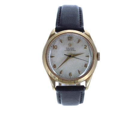 Omega Chronometre 18ct gentleman's wristwatch, reference no. 13302, serial no. 12460xxx, circa 1950, silvered honeycomb dial 