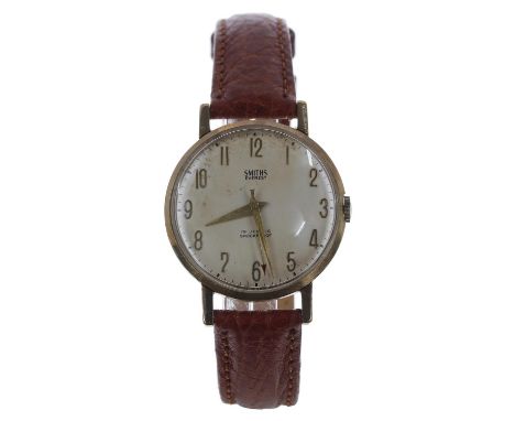 Smiths Everest 9ct gentleman's wristwatch, Birmingham 1963, circular silvered dial with Arabic numerals, minute markers and c