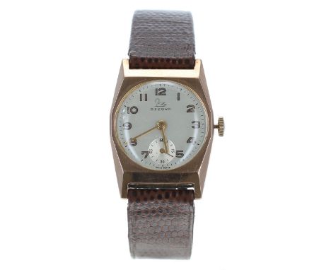 Record 9ct octagonal cased gentleman's wristwatch, London 1946, silvered dial with gilt Arabic numerals, minute markers and s
