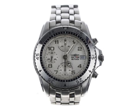 Sector No Limits 650 Chronograph automatic stainless steel gentleman's wristwatch, silvered dial, rotating bezel, Sector brac