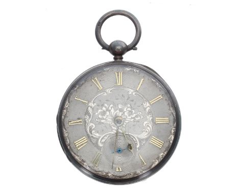 Victorian silver fusee lever pocket watch, London 1847, unsigned movement, no. 1790, with engraved balance cock, steel three 