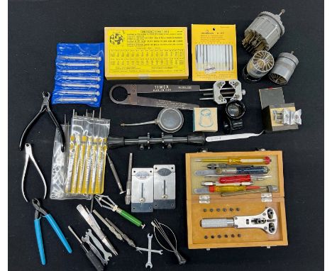Collection of watchmaker's tools and accessories, to include glassing tools, wristwatch case opening tool, Bergeon accessorie