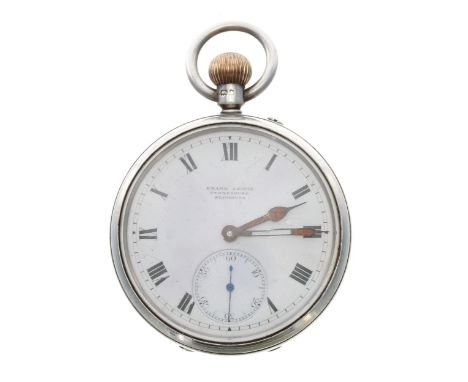 Edwardian silver lever pocket watch, Birmingham 1901, three quarter plate movement signed Frank Lewis, Stonehouse, Plymouth, 