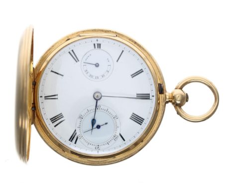 Victorian 18ct hunter pocket chronometer, London 1864, the gilt frosted three quarter plate fusee lever movement signed Reid 