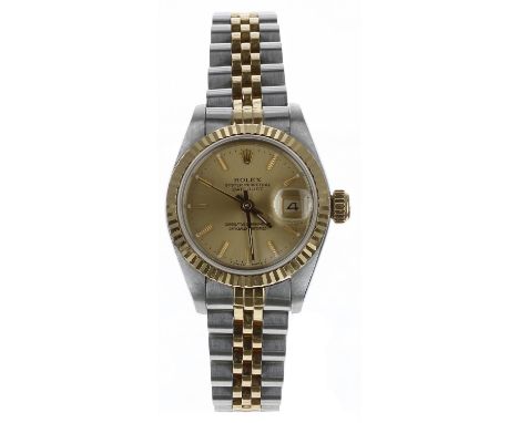 Rolex Oyster Perpetual Datejust gold and stainless steel lady's wristwatch, reference no. 69173, serial no. R586xxx, circa 19