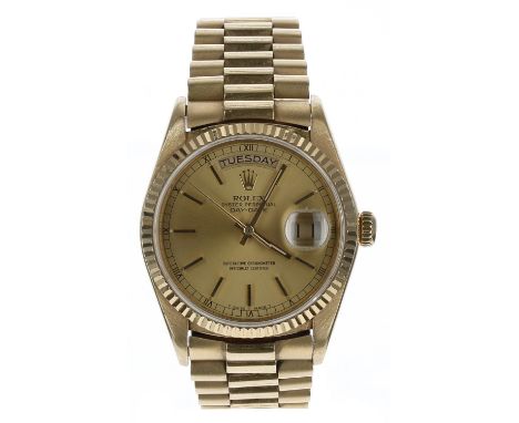 Rolex Oyster Perpetual Day-Date 18ct gentleman's wristwatch, reference no. 18038, serial no. 9331xxx, circa 1986, champagne d