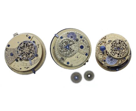 Two fusee verge pocket watch movements to include William Warren and one unsigned; together with an Ellicott &amp; Taylor fus