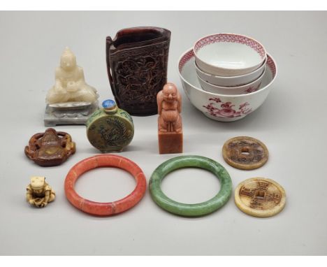 A mixed group of ceramics and works of art,&nbsp;to include jade. 