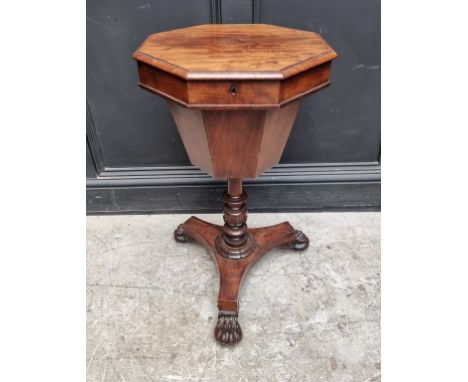 A Victorian mahogany octagonal trumpet work table,&nbsp;42cm wide. 