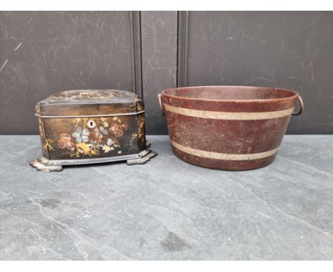 A Victorian papier mache tea caddy;&nbsp; together with a composition pail, 28cm diameter. (2) 