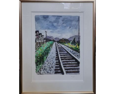 Bob Dylan,&nbsp;'Train Tracks', signed in pencil and numbered 105/295, giclee print, I.54 x 41cm, with Certificate Of Authent