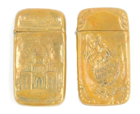 Two American late 19thC vesta cases, one embossed for the Administration and Horticultural Buildings, Worlds Fair 1893, verso