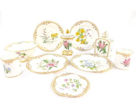 A group of Spode porcelain decorated in the Stafford Flowers pattern, comprising footed bowl, pot pourri vase, inner lid and 